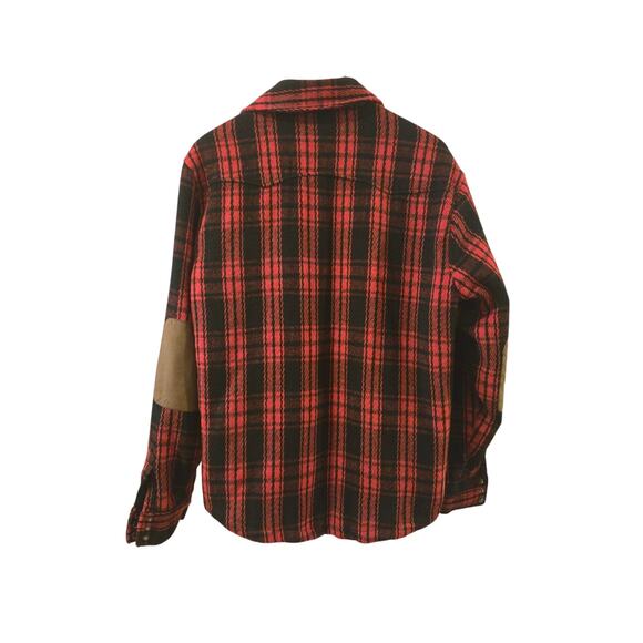 American Rag Red Black Plaid Quilted Shirt Faux Suede Elbow Patches Snap Large - Picture 3 of 9